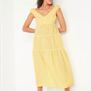 Tiered Seersucker All-Day Dress in Yellow Gingham